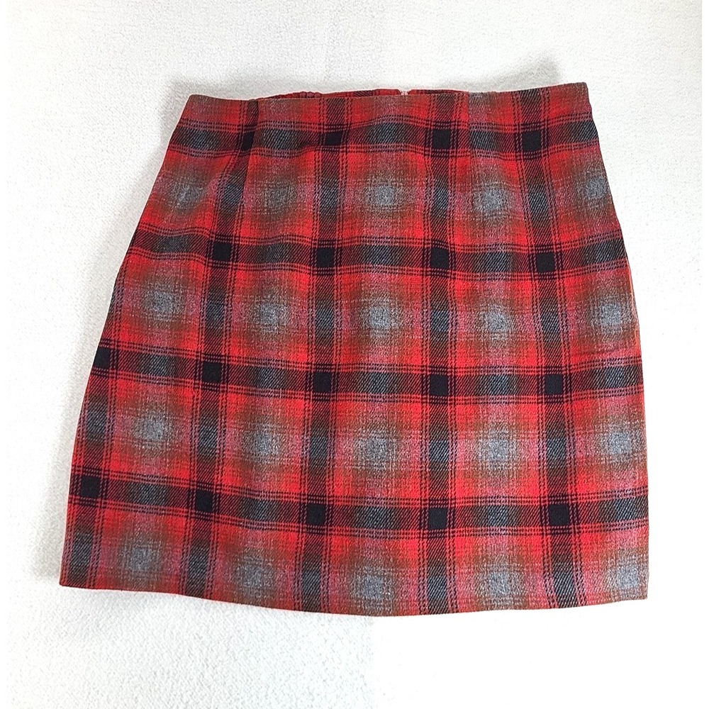 Vtg Red Plaid‎ Wool Skirt Plus Size 18/20 Fashion Bug Goth Academia Office Siren